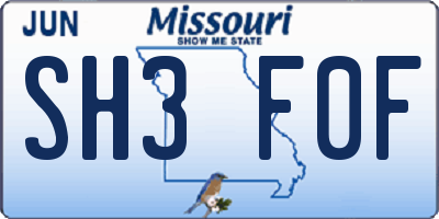 MO license plate SH3F0F