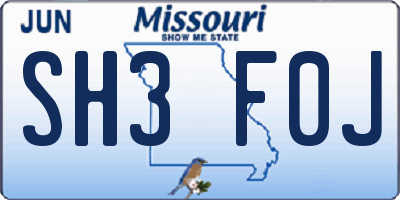 MO license plate SH3F0J