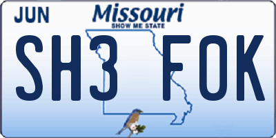 MO license plate SH3F0K