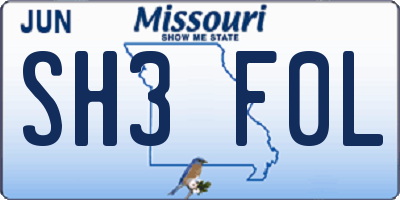 MO license plate SH3F0L