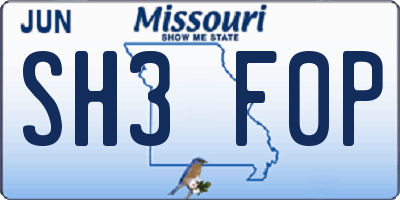 MO license plate SH3F0P