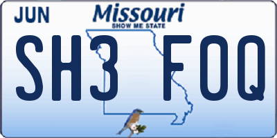 MO license plate SH3F0Q