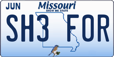 MO license plate SH3F0R