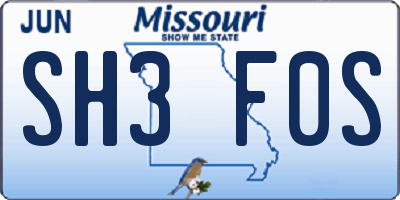 MO license plate SH3F0S