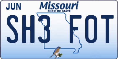 MO license plate SH3F0T