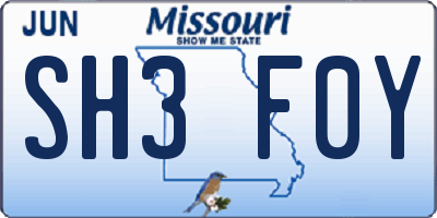 MO license plate SH3F0Y