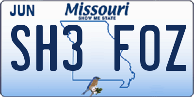 MO license plate SH3F0Z