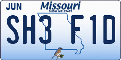 MO license plate SH3F1D