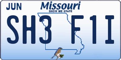 MO license plate SH3F1I