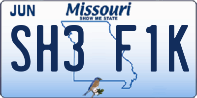 MO license plate SH3F1K