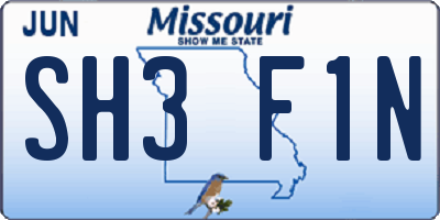 MO license plate SH3F1N
