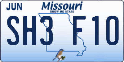 MO license plate SH3F1O