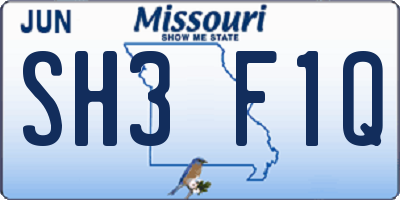 MO license plate SH3F1Q