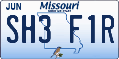 MO license plate SH3F1R