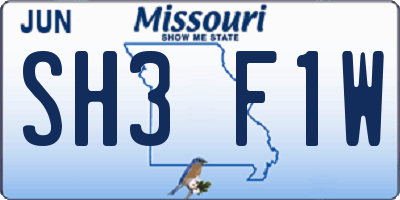 MO license plate SH3F1W