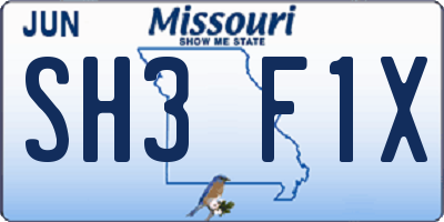 MO license plate SH3F1X