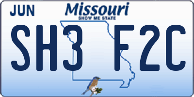 MO license plate SH3F2C