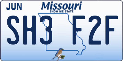 MO license plate SH3F2F
