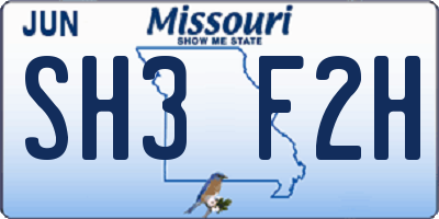 MO license plate SH3F2H