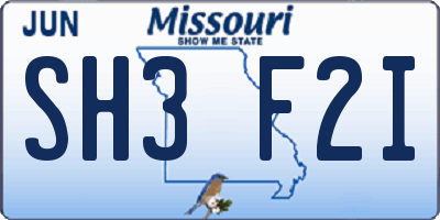 MO license plate SH3F2I