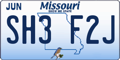 MO license plate SH3F2J