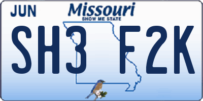 MO license plate SH3F2K