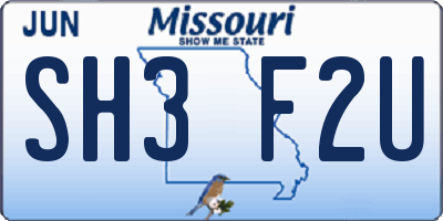 MO license plate SH3F2U