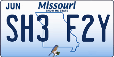 MO license plate SH3F2Y