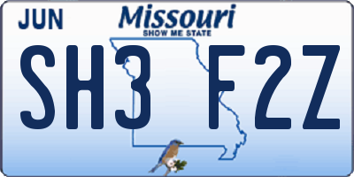 MO license plate SH3F2Z
