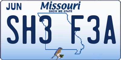 MO license plate SH3F3A