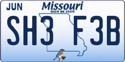 MO license plate SH3F3B