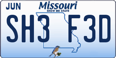MO license plate SH3F3D
