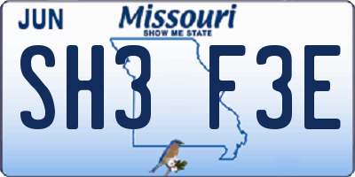 MO license plate SH3F3E
