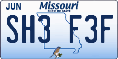 MO license plate SH3F3F