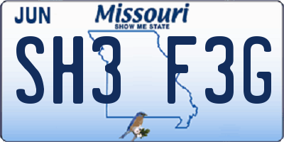 MO license plate SH3F3G