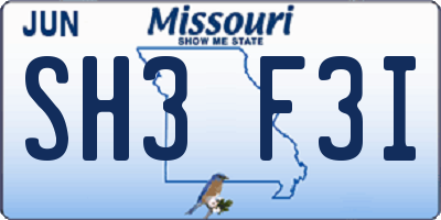 MO license plate SH3F3I
