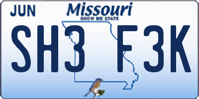 MO license plate SH3F3K