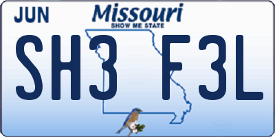 MO license plate SH3F3L