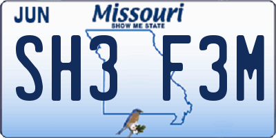 MO license plate SH3F3M