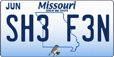 MO license plate SH3F3N