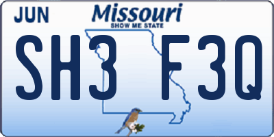 MO license plate SH3F3Q