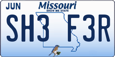 MO license plate SH3F3R