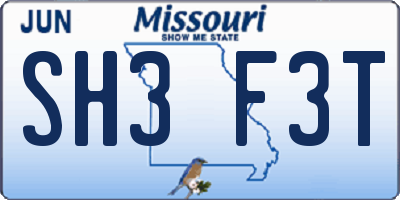 MO license plate SH3F3T