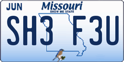 MO license plate SH3F3U