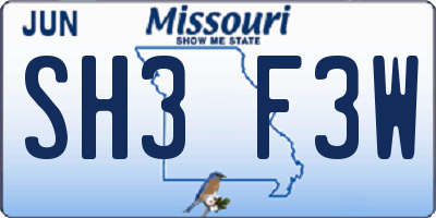 MO license plate SH3F3W