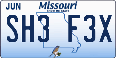 MO license plate SH3F3X