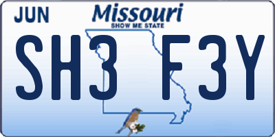 MO license plate SH3F3Y