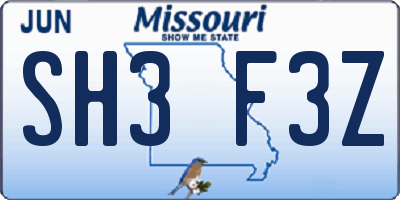 MO license plate SH3F3Z