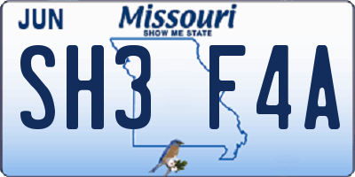 MO license plate SH3F4A