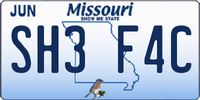 MO license plate SH3F4C